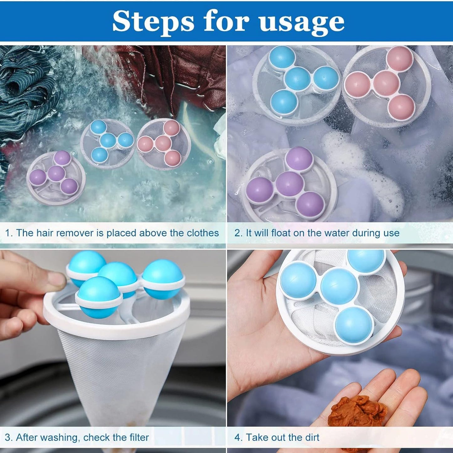 Laundry Ball Floating Pet Fur Lint Hair Catcher Household Reusable Washing Machine Floating Lint Mesh Bag Hair Filter Net Pouch Washing Lint Hair Remover Net Mesh Bag Dryer (1 Pc)