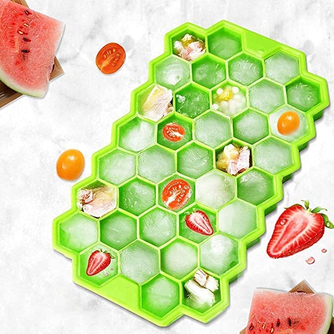 Flexible Silicone Honeycomb Design 37 Cavity Ice Cube Moulds Trays Small Cubes For Whiskey Tray For Fridge (Multicolor)