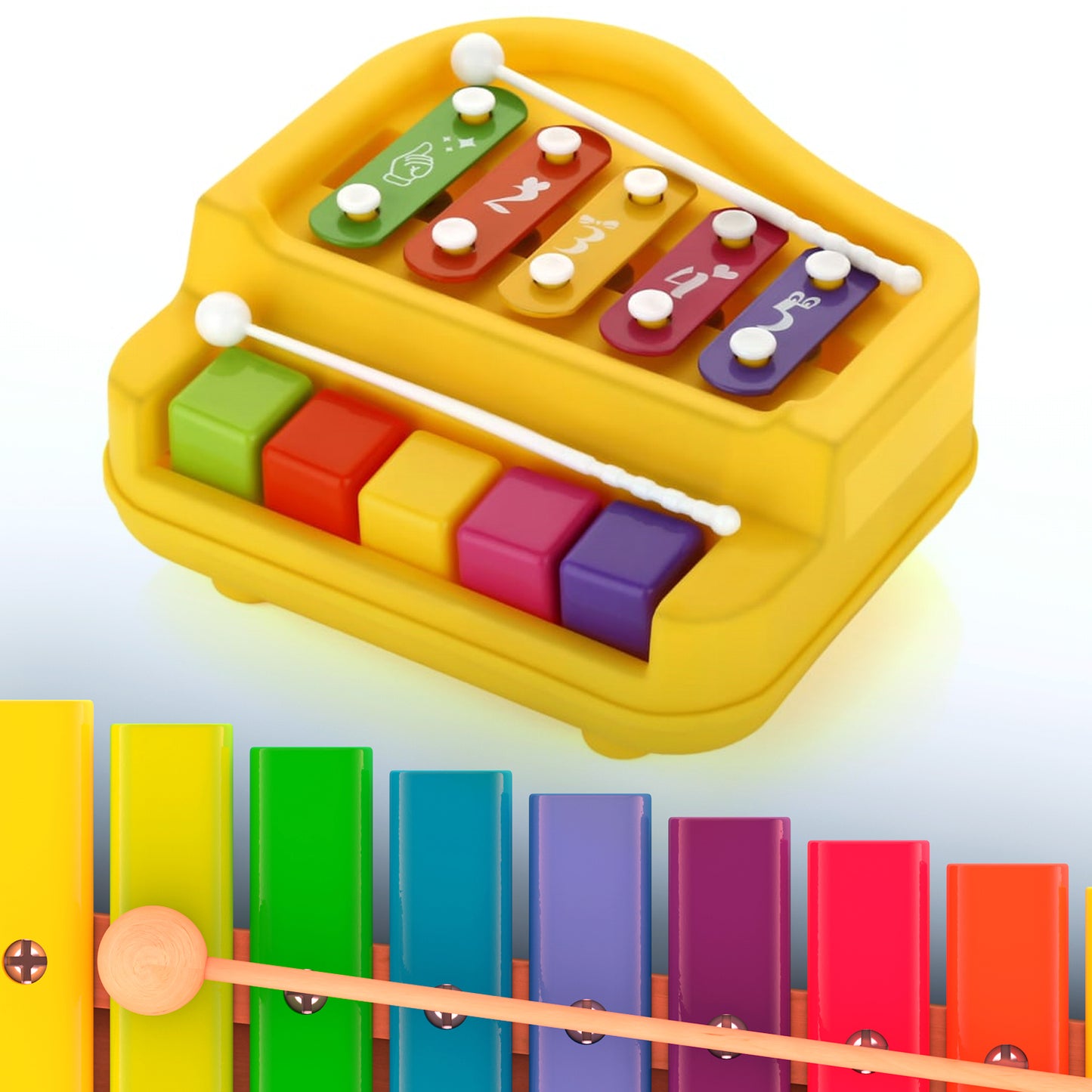 Baby Piano Xylophone Toy For Toddlers 5 Multicolored Key Keyboard Xylophone Piano Preschool Educational Musical Learning Instruments Toy For Baby Kids Girls Boys 3+ Years(1 Pc)