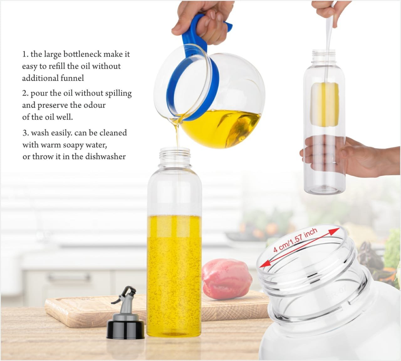 Oil Dispenser Transparent Plastic Oil Bottle 1 Liter
