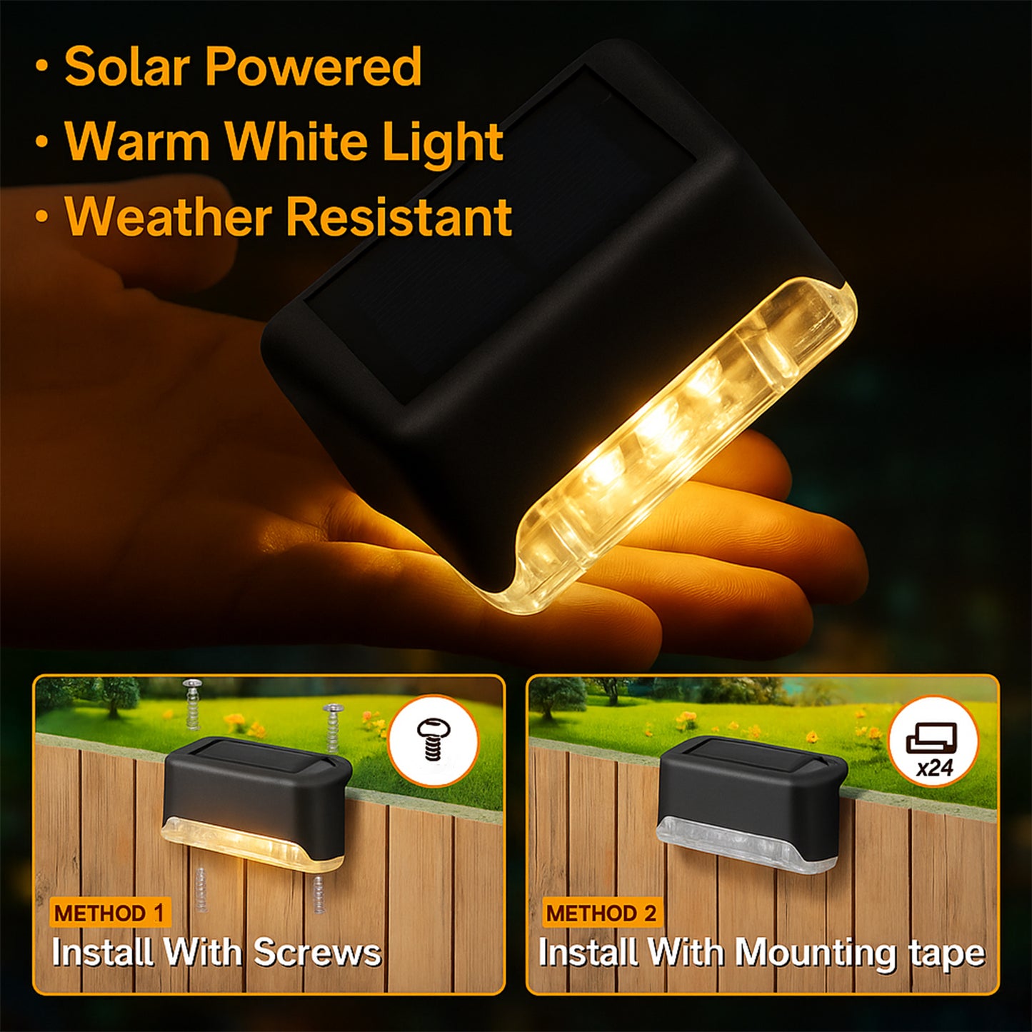 Solar Decorative Lights Waterproof Durable Garden Atmosphere Lights Stair Lights Railing Lights Step Steps Lights For Outdoor Patio Courtyard Stair Step Fence Patio Stairsyard Garden Pathway ( 4 Pc Set)