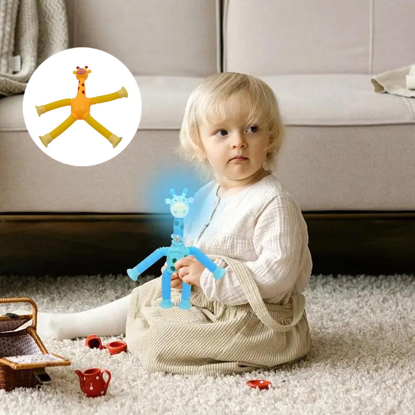 Led Telescopic Suction Cup Giraffe Toy Pop Tubes Fidget Toys Shape Changing Telescopic Sensory Tubes Fidget Tubes Sensory Toys Suction Toy Funny Gift (3 Pcs Set)