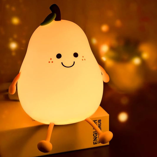 Night Light Pear Cute LED Nursery Nightlight Lamp, Tap Control Squishy Silicone, USB Rechargeable Bedside Lamp for Bedroom, Christmas Gift for Kids Girls Boys (Pear)