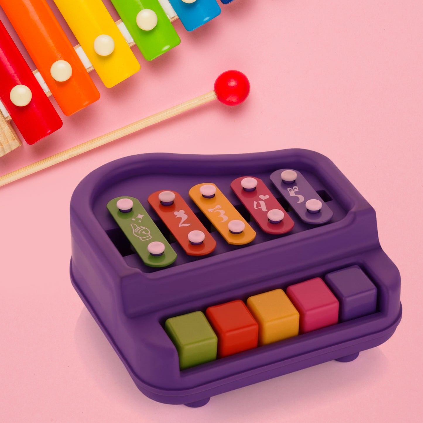 Baby Piano Xylophone Toy For Toddlers 5 Multicolored Key Keyboard Xylophone Piano Preschool Educational Musical Learning Instruments Toy For Baby Kids Girls Boys 3+ Years(1 Pc)