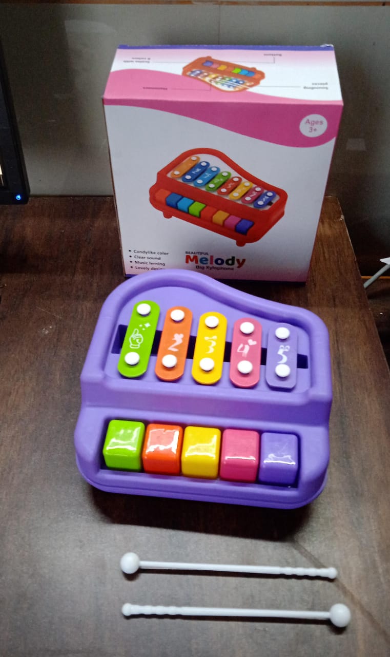 Baby Piano Xylophone Toy For Toddlers 5 Multicolored Key Keyboard Xylophone Piano Preschool Educational Musical Learning Instruments Toy For Baby Kids Girls Boys 3+ Years(1 Pc)